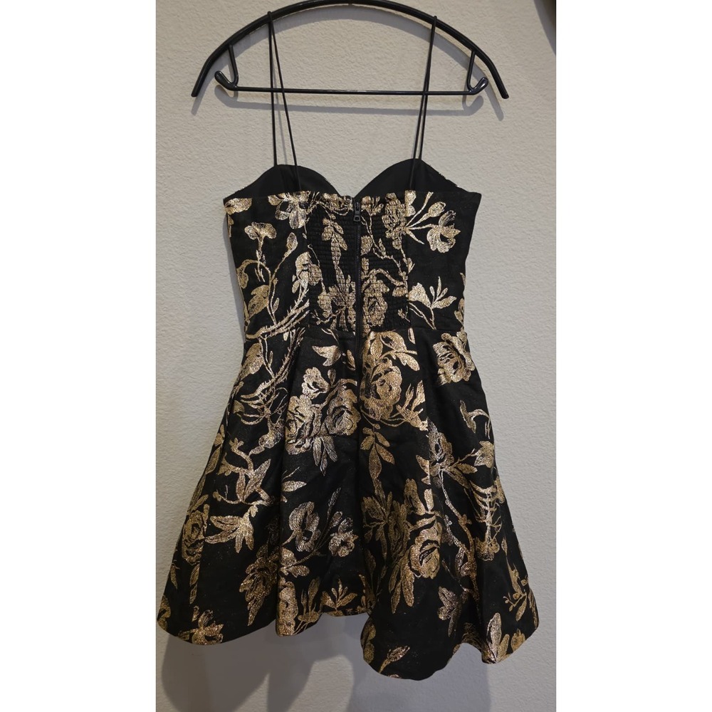 Alice + Olivia Black Gold Metallic Floral Brocade Mini Dress Bow Cocktail 2 - Picture 11 of 15